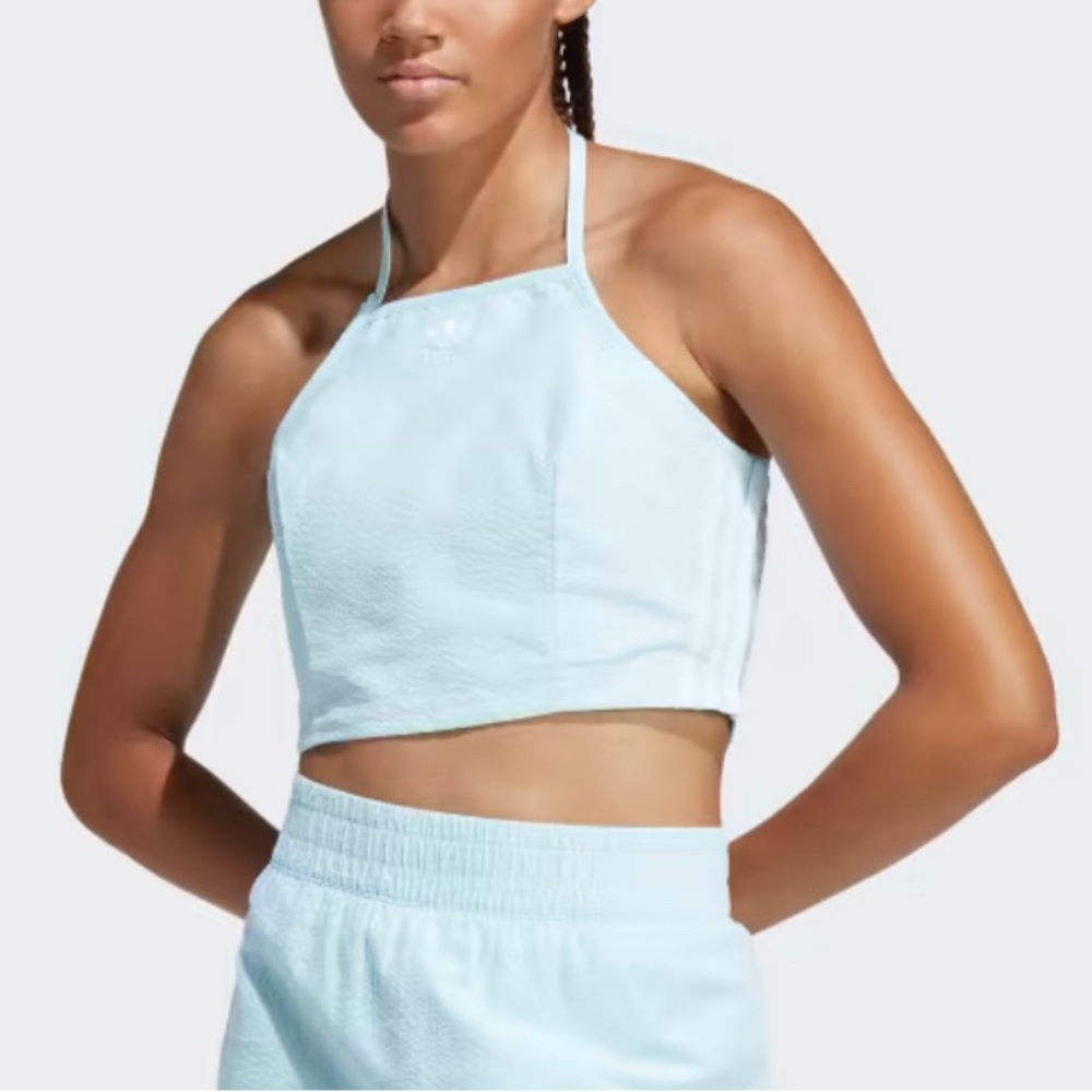 Adidas Poplin Baby Blue Halter Crop Tank Women’s XS